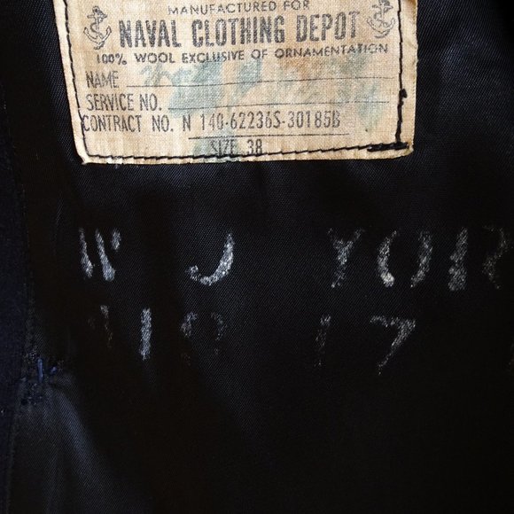 Vintage USN Navy "Naval Clothing Depot" WW2 Dark Blue Wool Pea Coat Size 38 - Picture 10 of 12